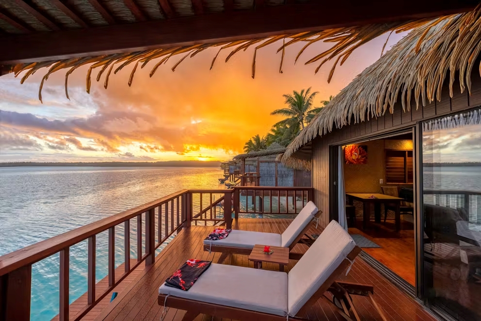 10.  Aitutaki Lagoon Resort   Overwater Bungalow Sunset Deck