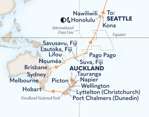 Australia, New Zealand & Sout Pacific Crossing Map