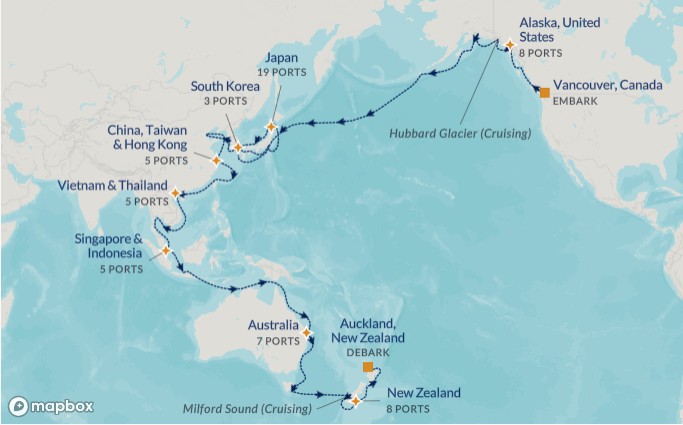 Canada to New Zealand Map