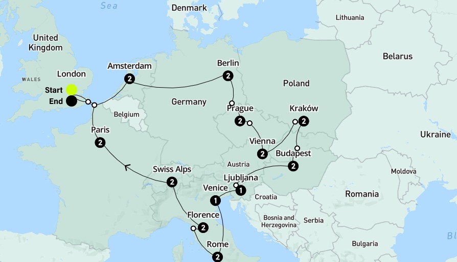 European trail map Contiki