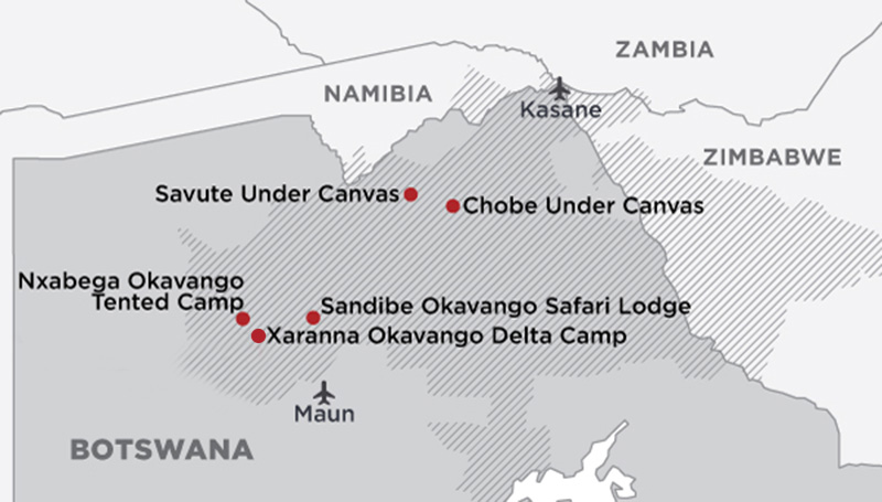 Map Fly around Botswana