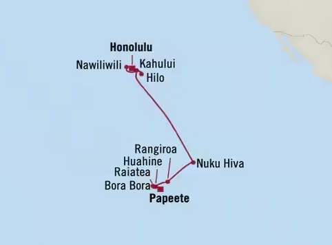 Oceania Cruise map HNL to PPT 5Oct26