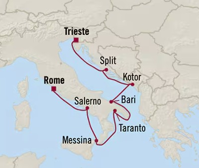 Oceania map Viva Italia cruise on Allura
