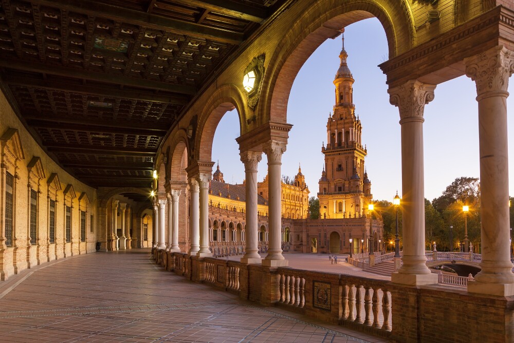 Plaza de Espana Seville at dusk 145174308