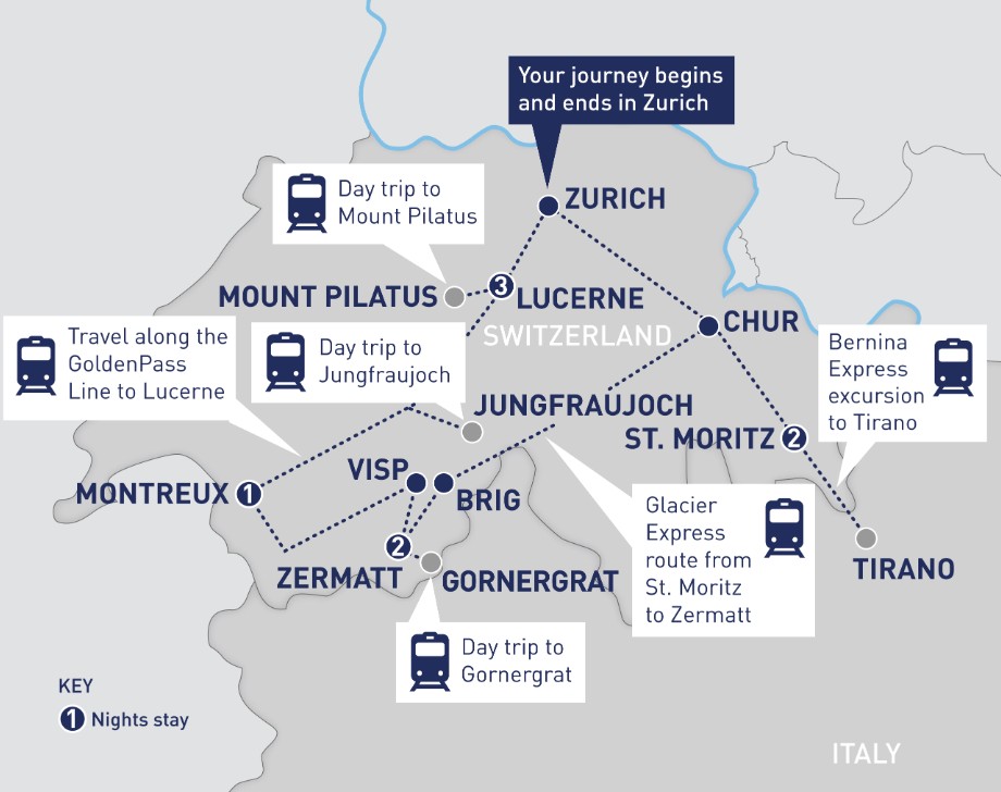 Railbookers Scenic Switzerland map