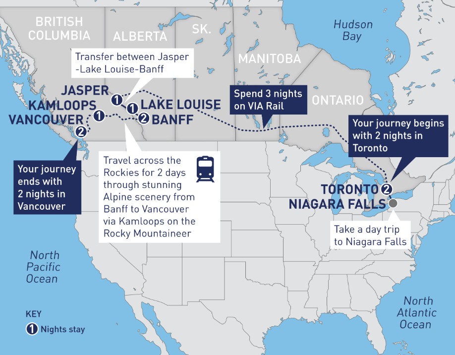 Railbookers Trans Canada and the Rockies map