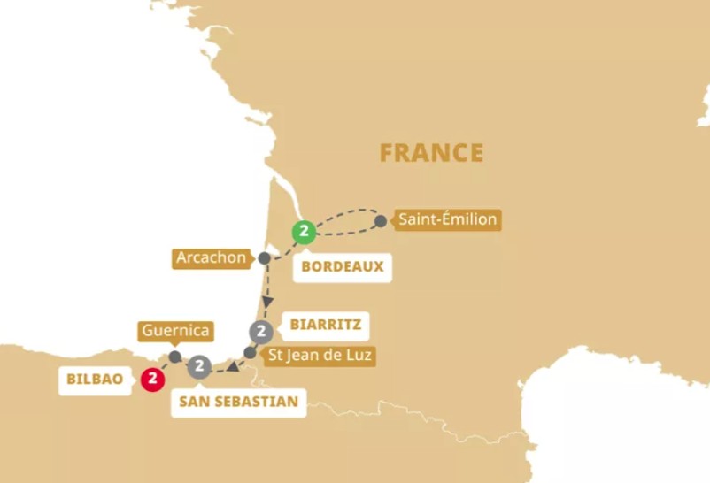 San Sebastian and beyond map Trafalgar