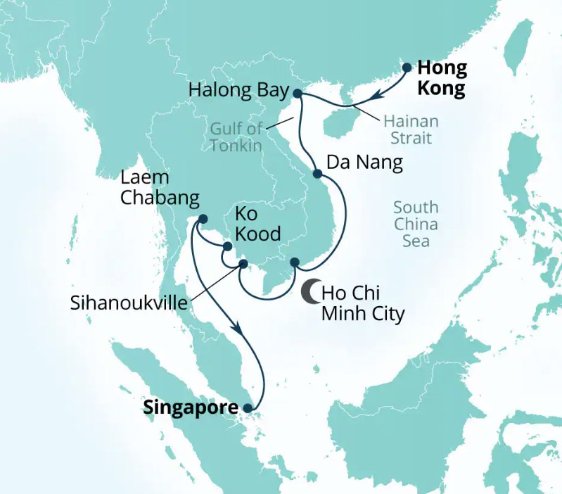 Seabourn Asia cruise map 7774