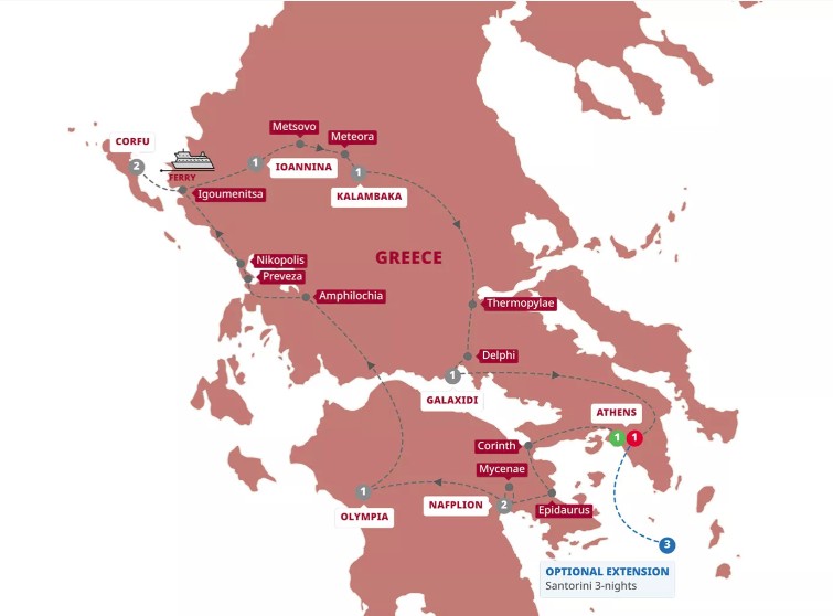 Secrets of Greece including Corfu Trafalgar map