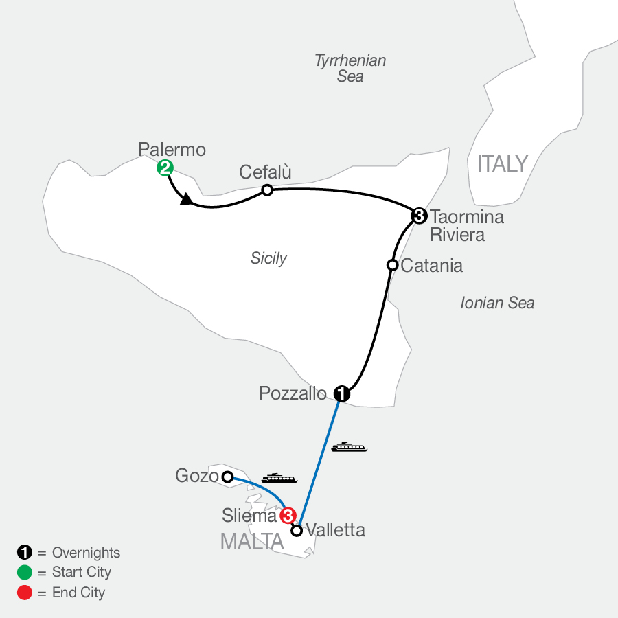 Sicily and Malta Map