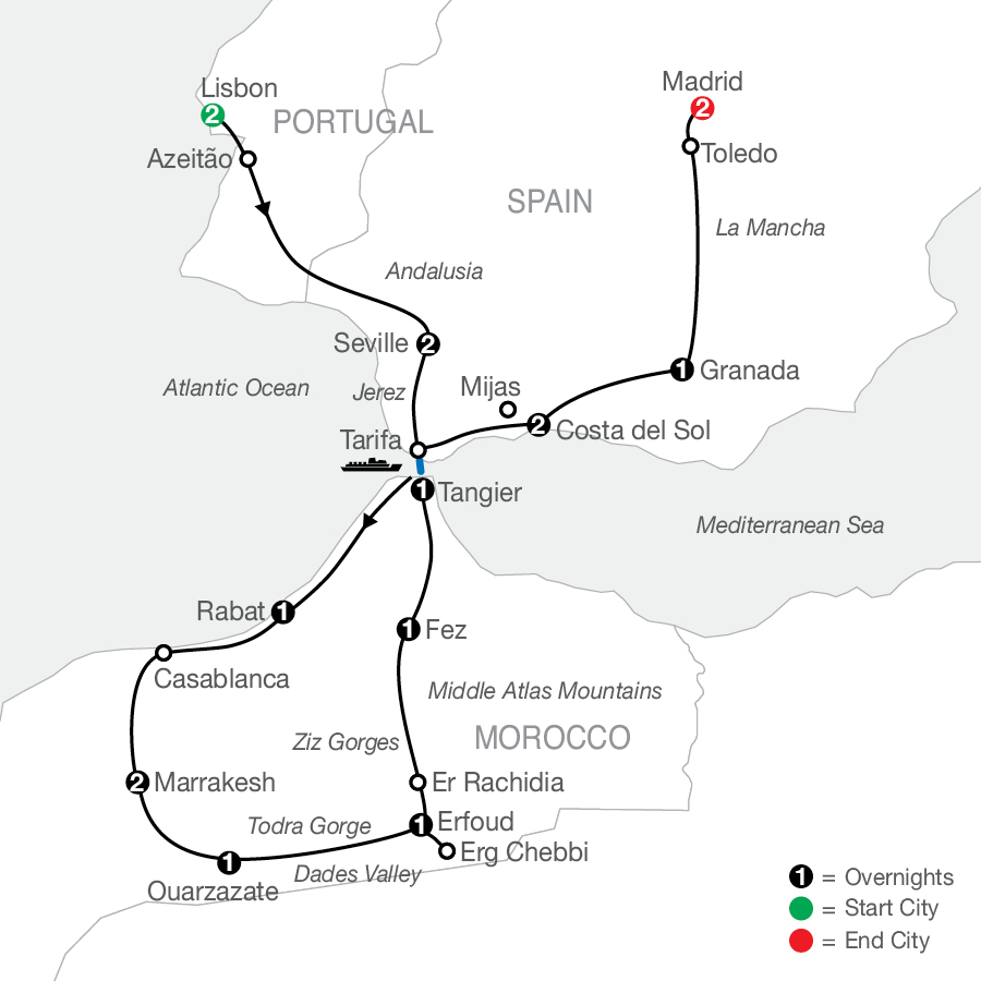Spain, Portugal & Morocco Map