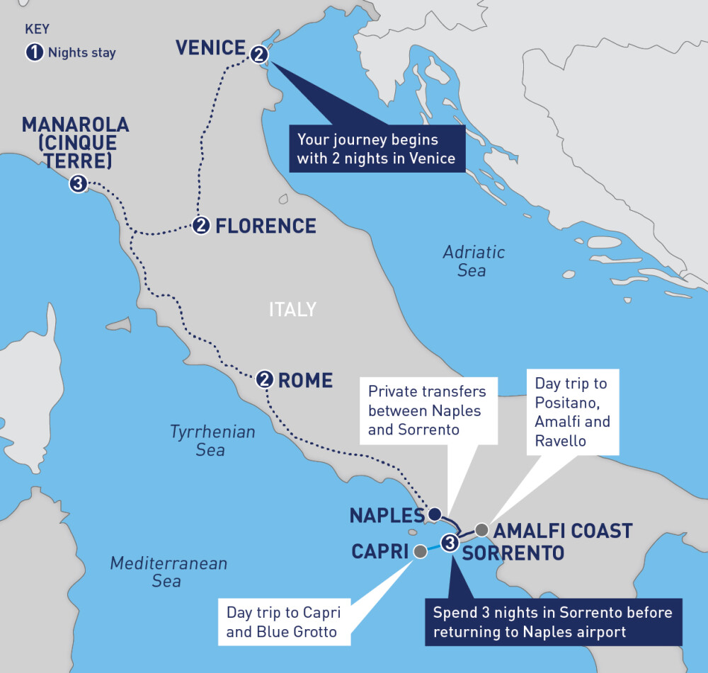 The Best of Italy, Cinque Terre, and the Amalfi Coast Map