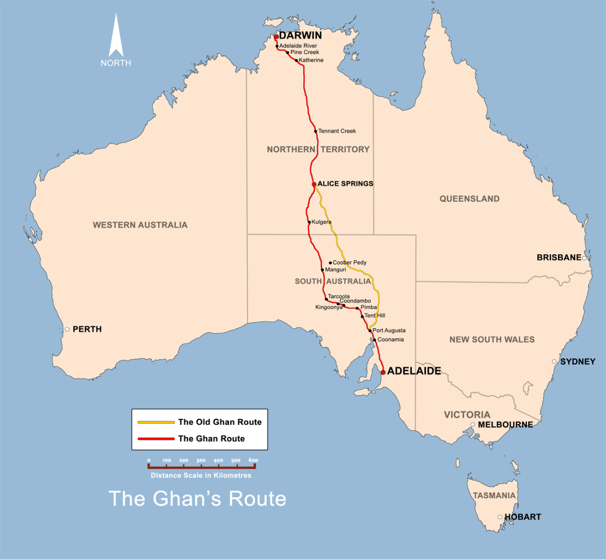 The Ghan route map