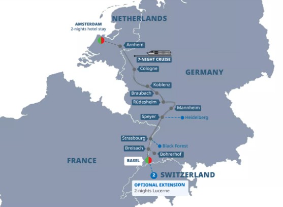 Trafalgar Best of the Rhine & Amsterdam Map