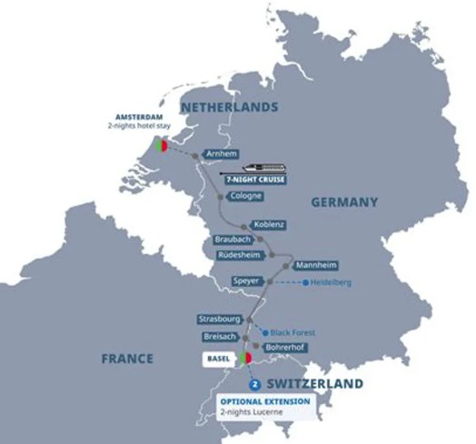 Trafalgar River cruise Best of the Rhine map