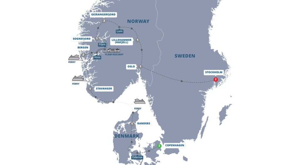Trafalgar Scenic Scandinavia and its Fjords Map