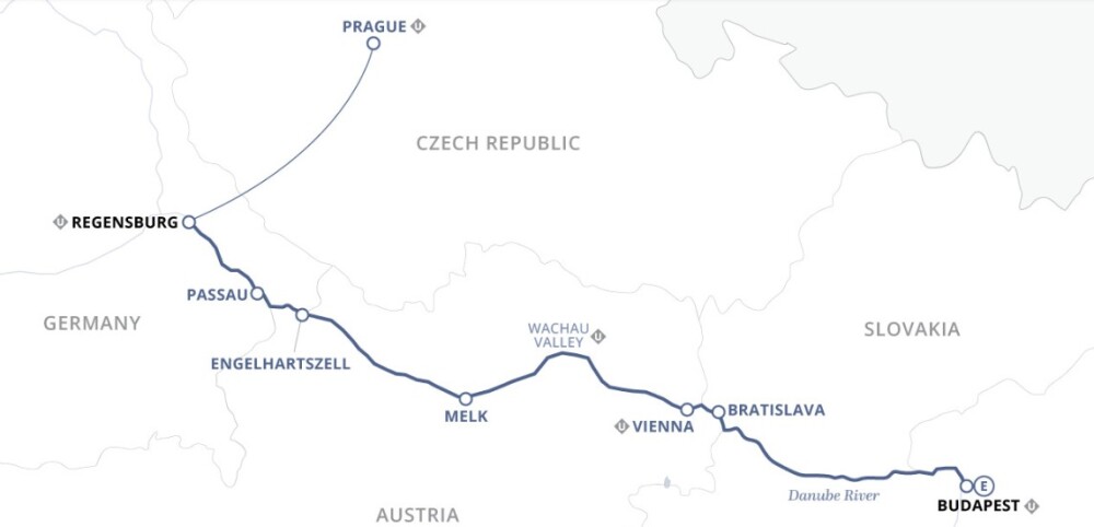Uniworld map Delightful Danube and Prague