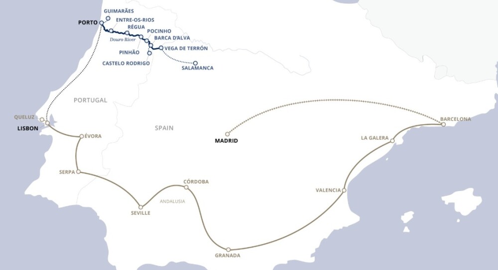 Uniworld map Discover Portugal and Spain