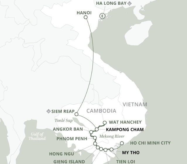 Uniworld map Timeless Wonders of Vietnam Cambodia and the Mekong